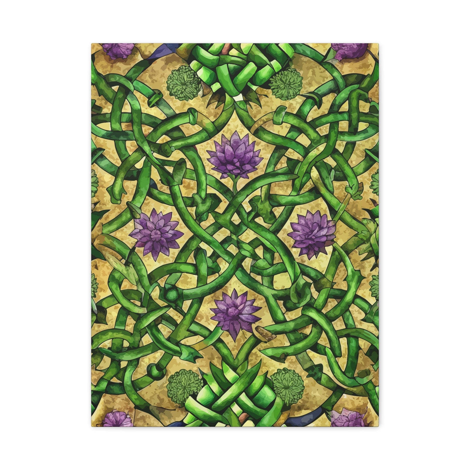 Folk Floral Pattern, Celtic Inspired 06 - 18 in x 24 in Matte Canvas, Stretched, 1.25 in