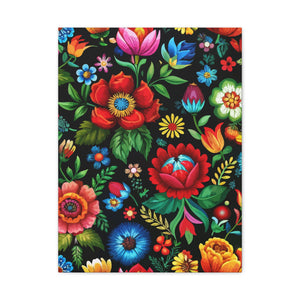 Folk Floral Pattern, Hungarian Inspired 08 - 18 in x 24 in Matte Canvas, Stretched, 1.25 in