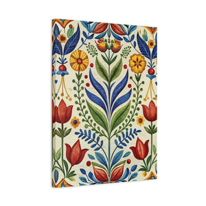 Folk Floral Pattern, Swedish Inspired 01 - 18 in x 24 in Matte Canvas, Stretched, 1.25 in