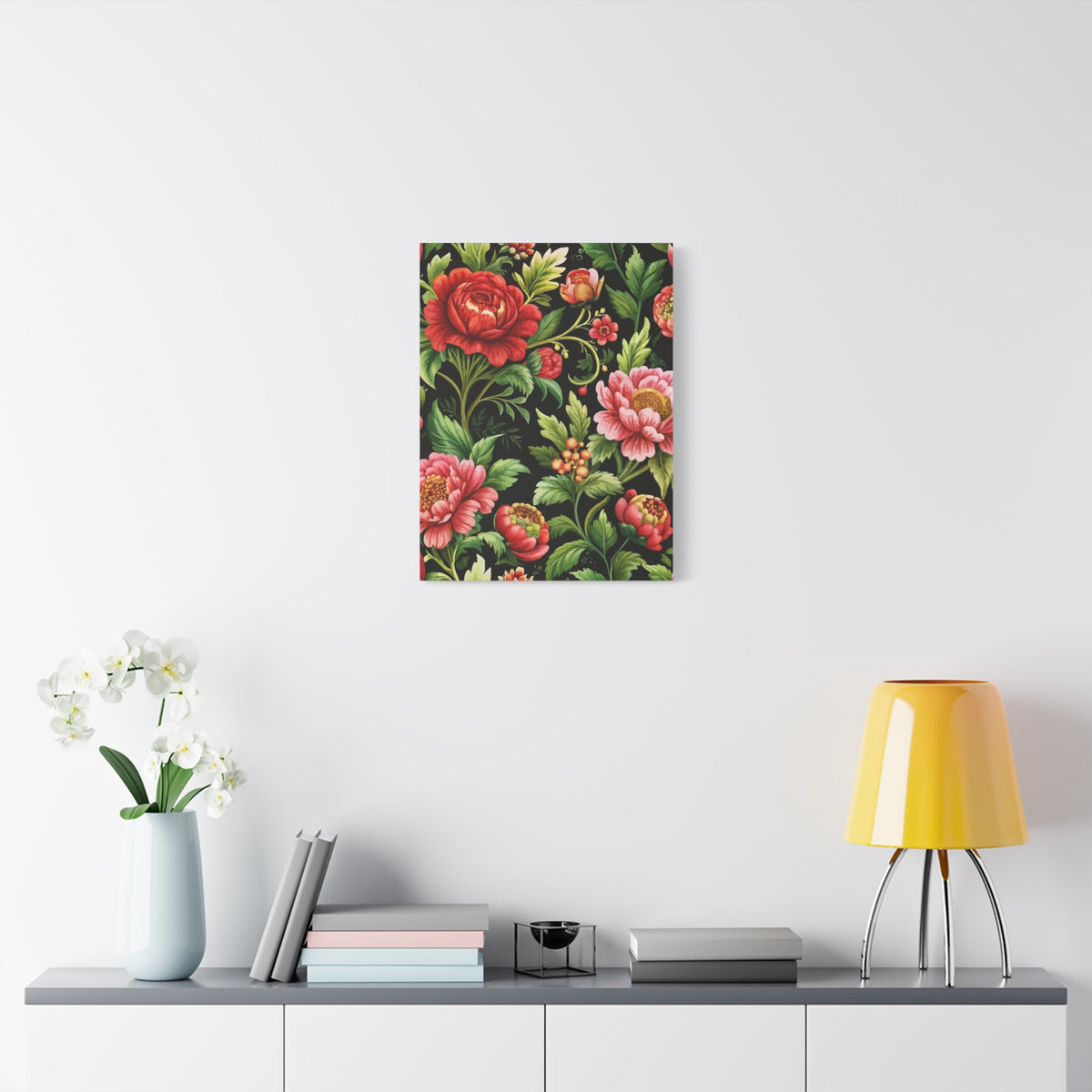 Folk Floral Pattern, Eastern European Inspired 02 - 18 in x 24 in Matte Canvas, Stretched, 1.25 in
