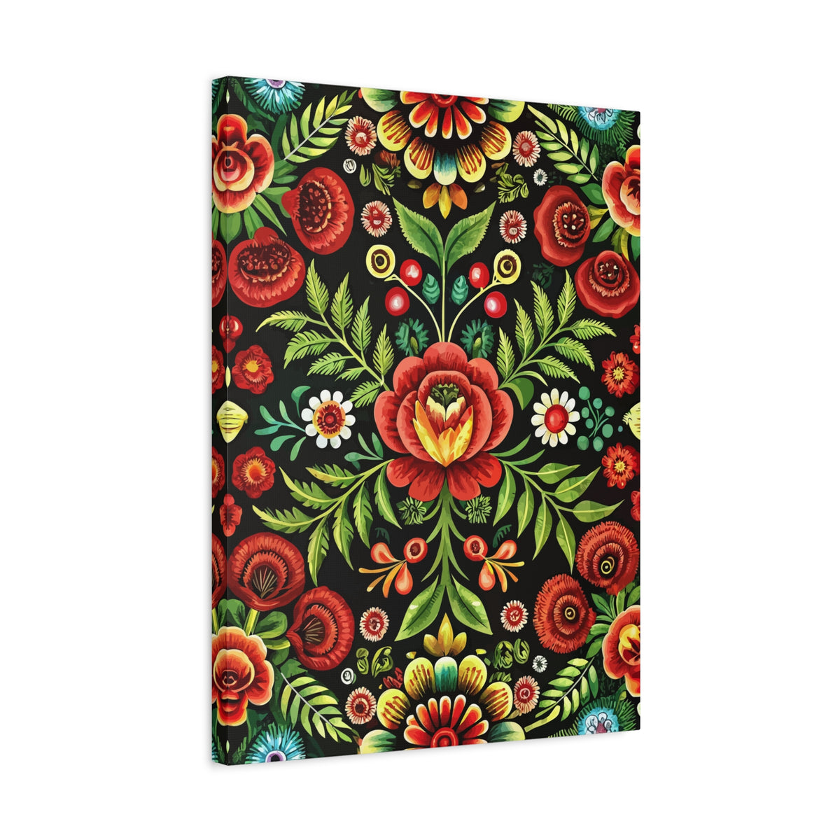 Folk Floral Pattern, Hungarian Inspired 03 - 18 in x 24 in Matte Canvas, Stretched, 1.25 in