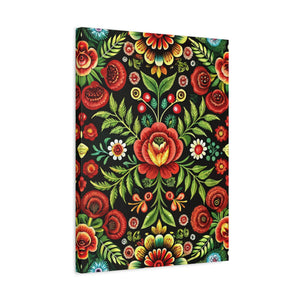 Folk Floral Pattern, Hungarian Inspired 03 - 18 in x 24 in Matte Canvas, Stretched, 1.25 in
