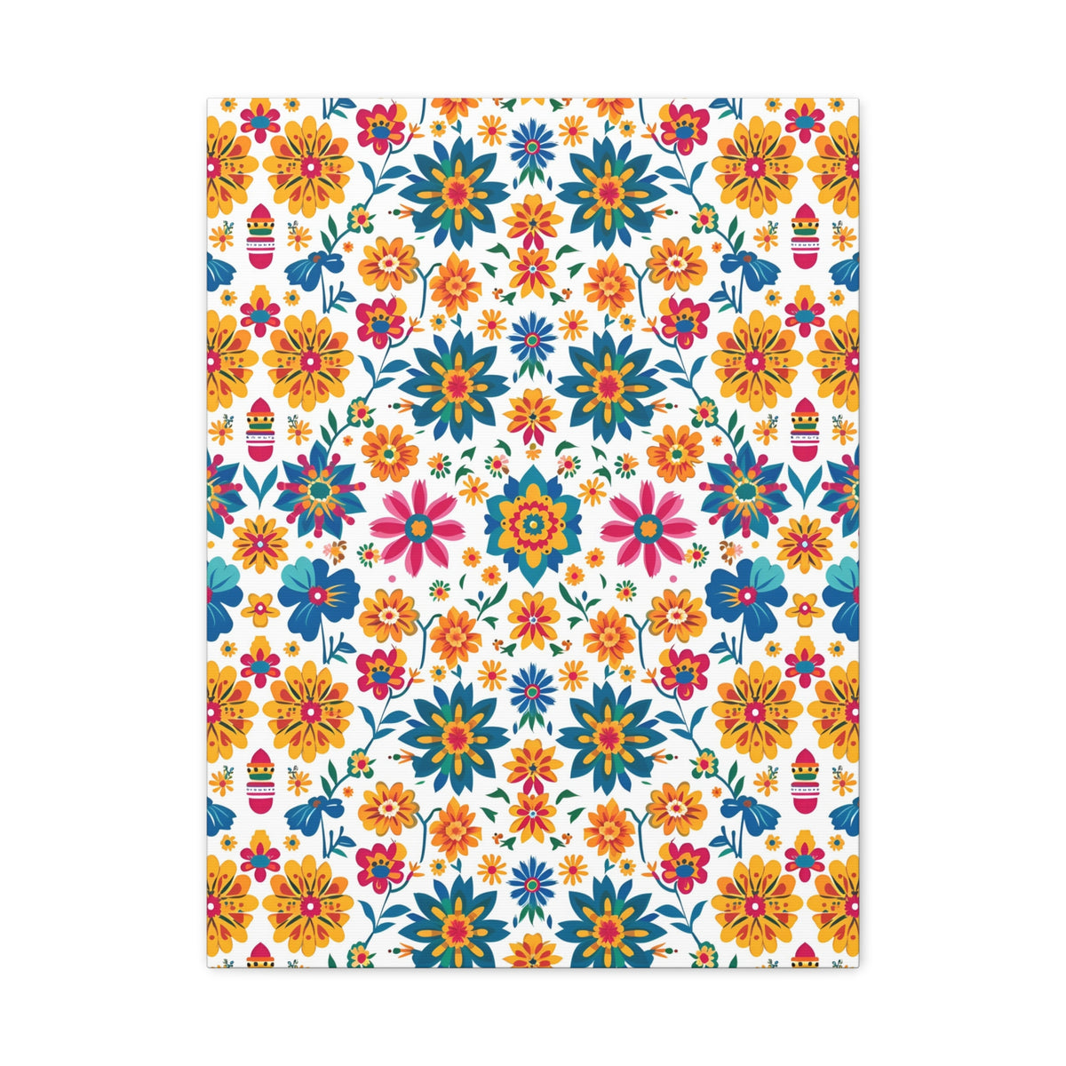Mexican Floral Fiesta Pattern 025 - 18 in x 24 in Matte Canvas, Stretched, 1.25 in