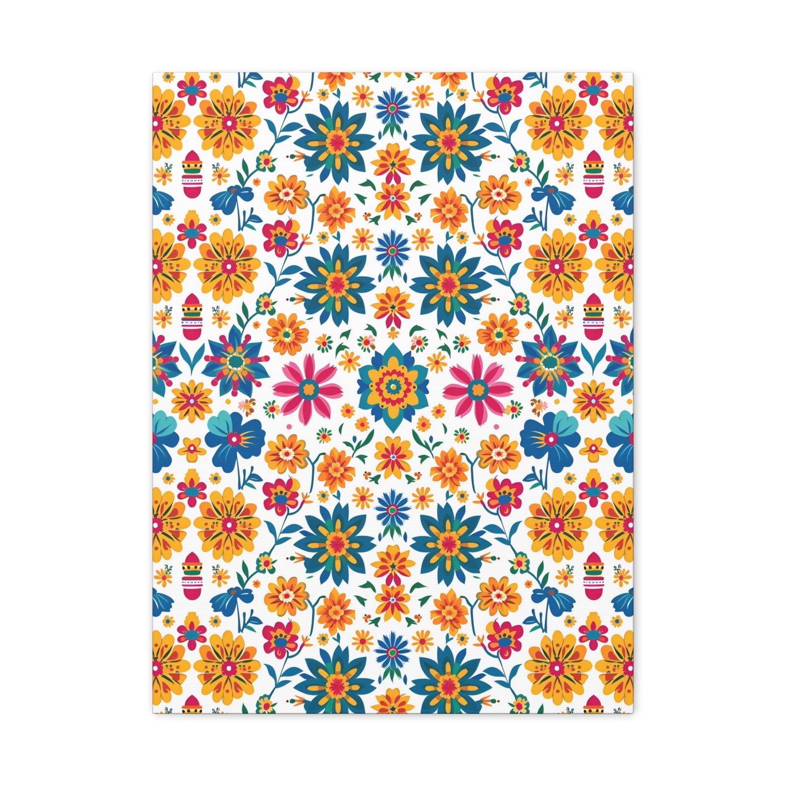 Mexican Floral Fiesta Pattern 025 - 18 in x 24 in Matte Canvas, Stretched, 1.25 in
