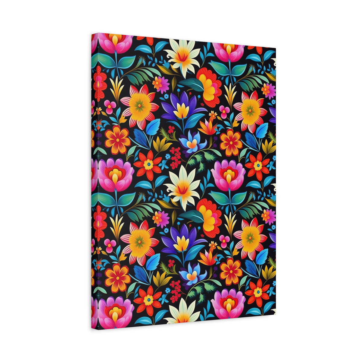Mexican Floral Fiesta Pattern 036 - 18 in x 24 in Matte Canvas, Stretched, 1.25 in