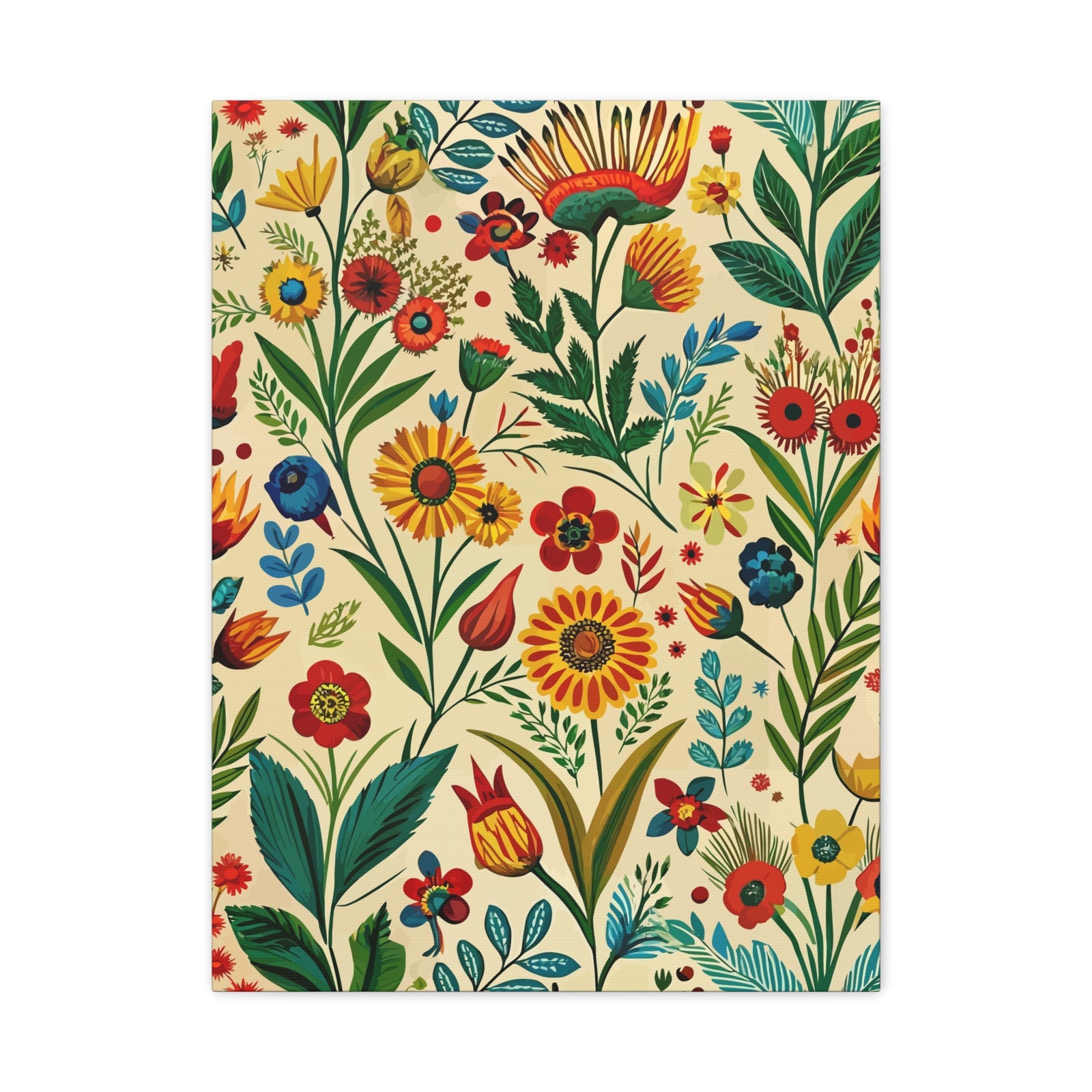 Folk Floral Pattern, Bulgarian Inspired 01 - 18 in x 24 in Matte Canvas, Stretched, 1.25 in