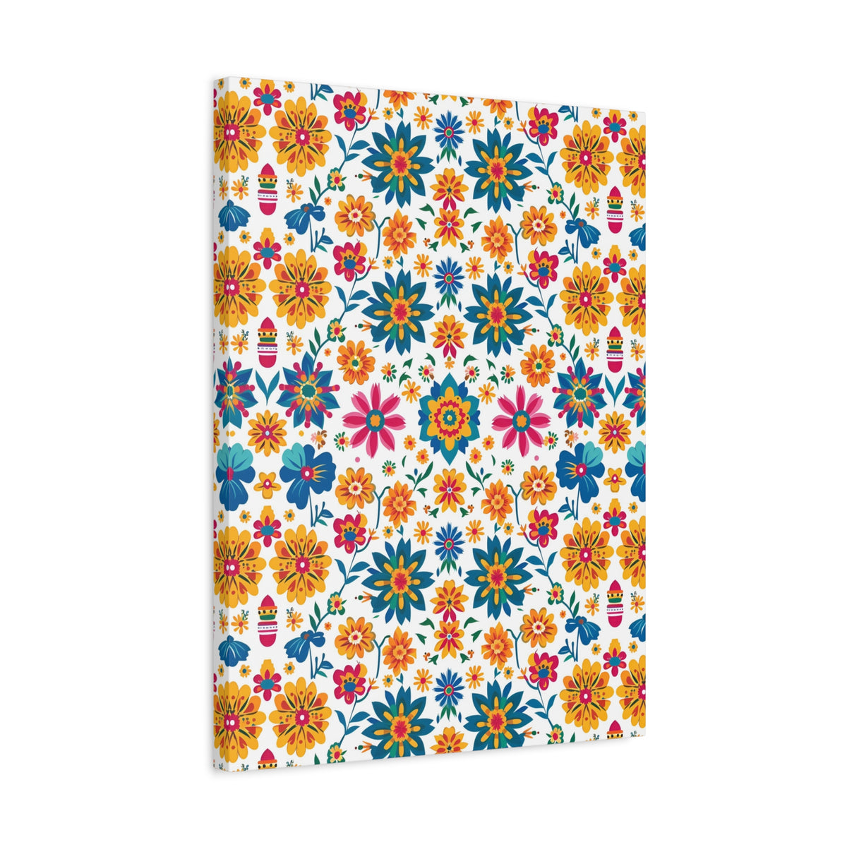 Mexican Floral Fiesta Pattern 025 - 18 in x 24 in Matte Canvas, Stretched, 1.25 in