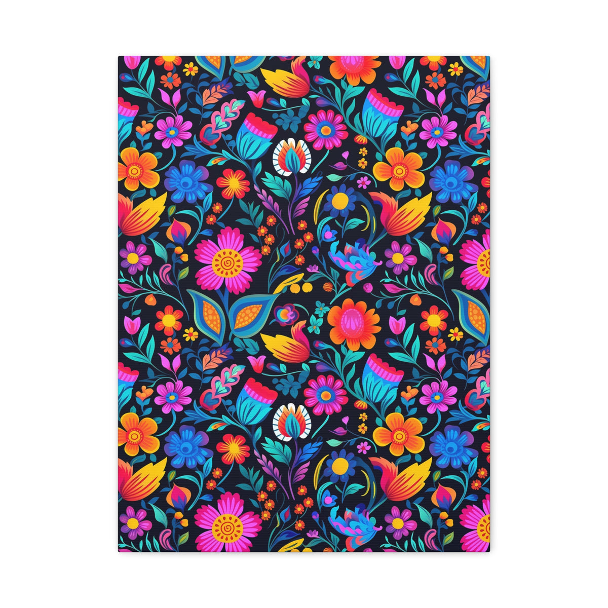 Mexican Floral Fiesta Pattern 049 - 18 in x 24 in Matte Canvas, Stretched, 1.25 in