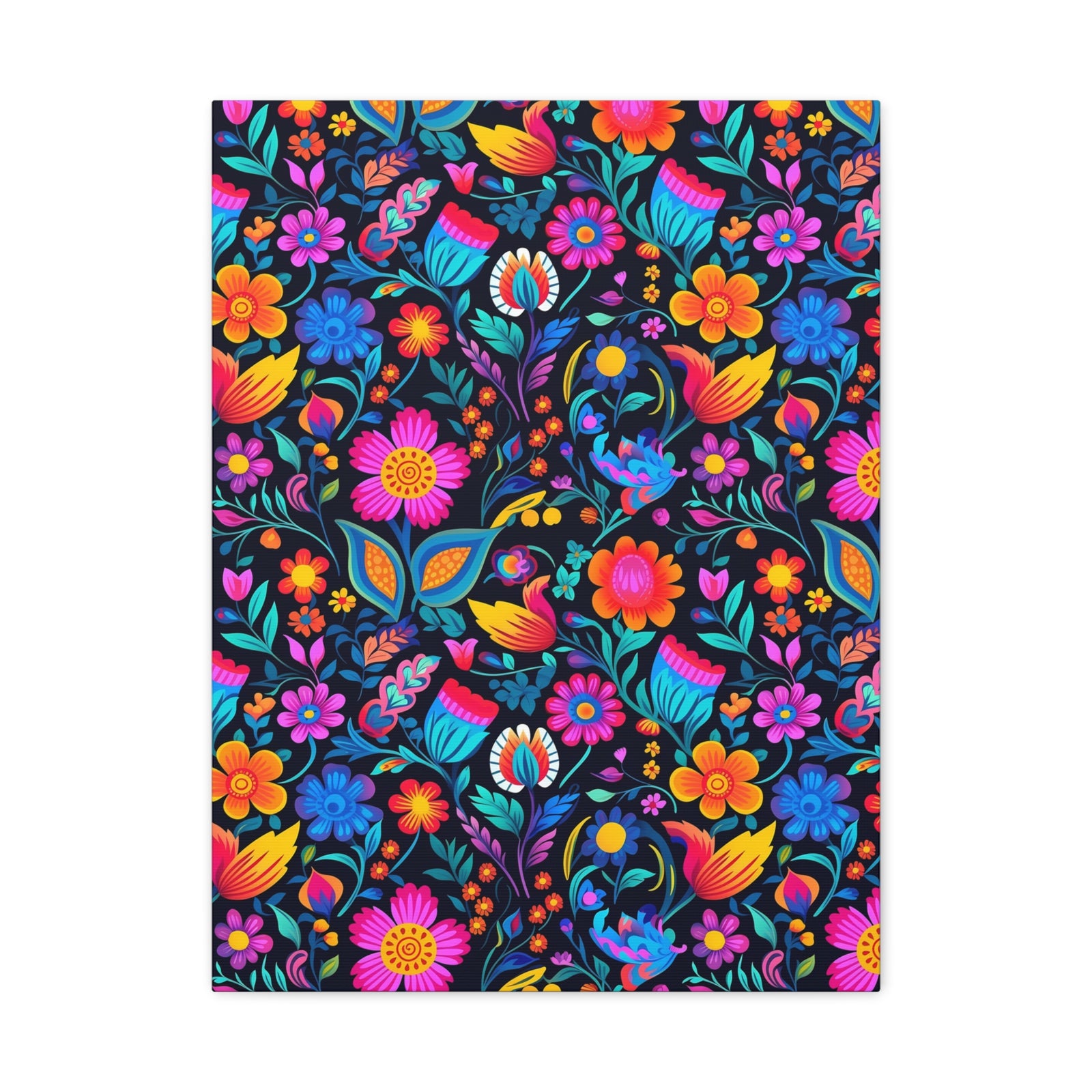 Mexican Floral Fiesta Pattern 049 - 18 in x 24 in Matte Canvas, Stretched, 1.25 in