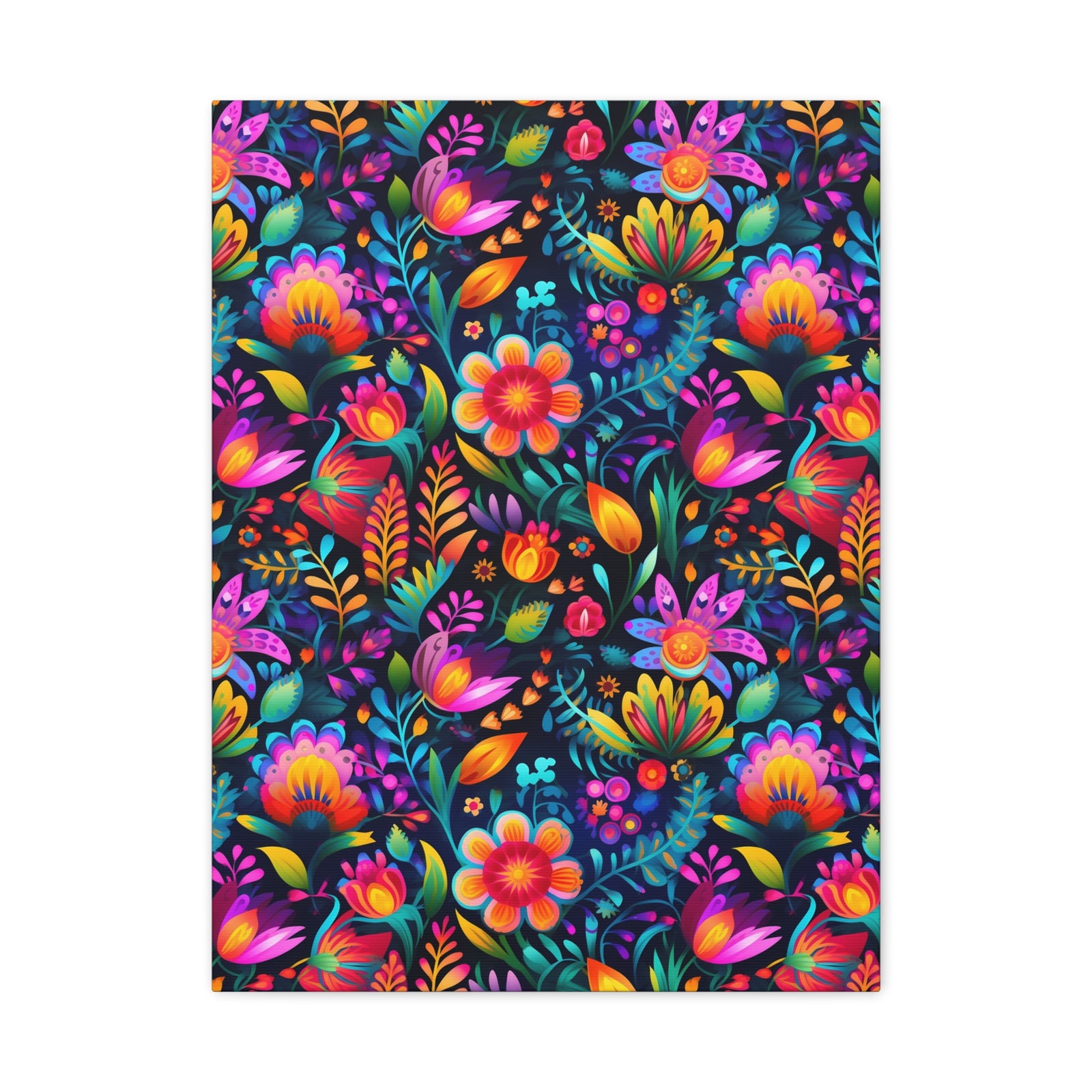 Mexican Floral Fiesta Pattern 056 - 18 in x 24 in Matte Canvas, Stretched, 1.25 in