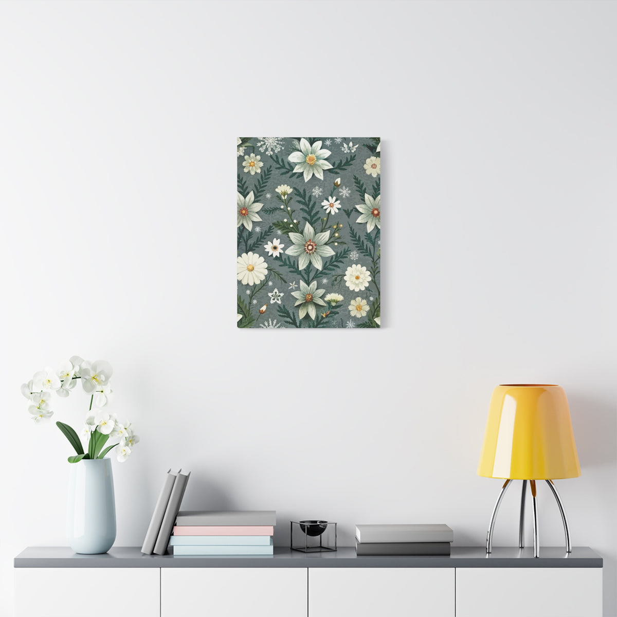 Folk Floral Pattern, Alpine Inspired 06 - 18 in x 24 in Matte Canvas, Stretched, 1.25 in