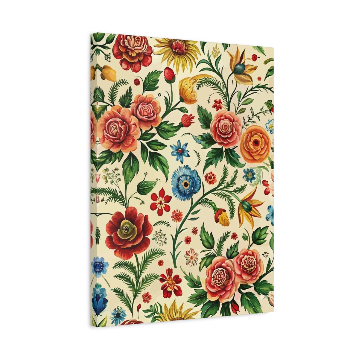 Folk Floral Pattern, Romanian Inspired 03 - 18 in x 24 in Matte Canvas, Stretched, 1.25 in
