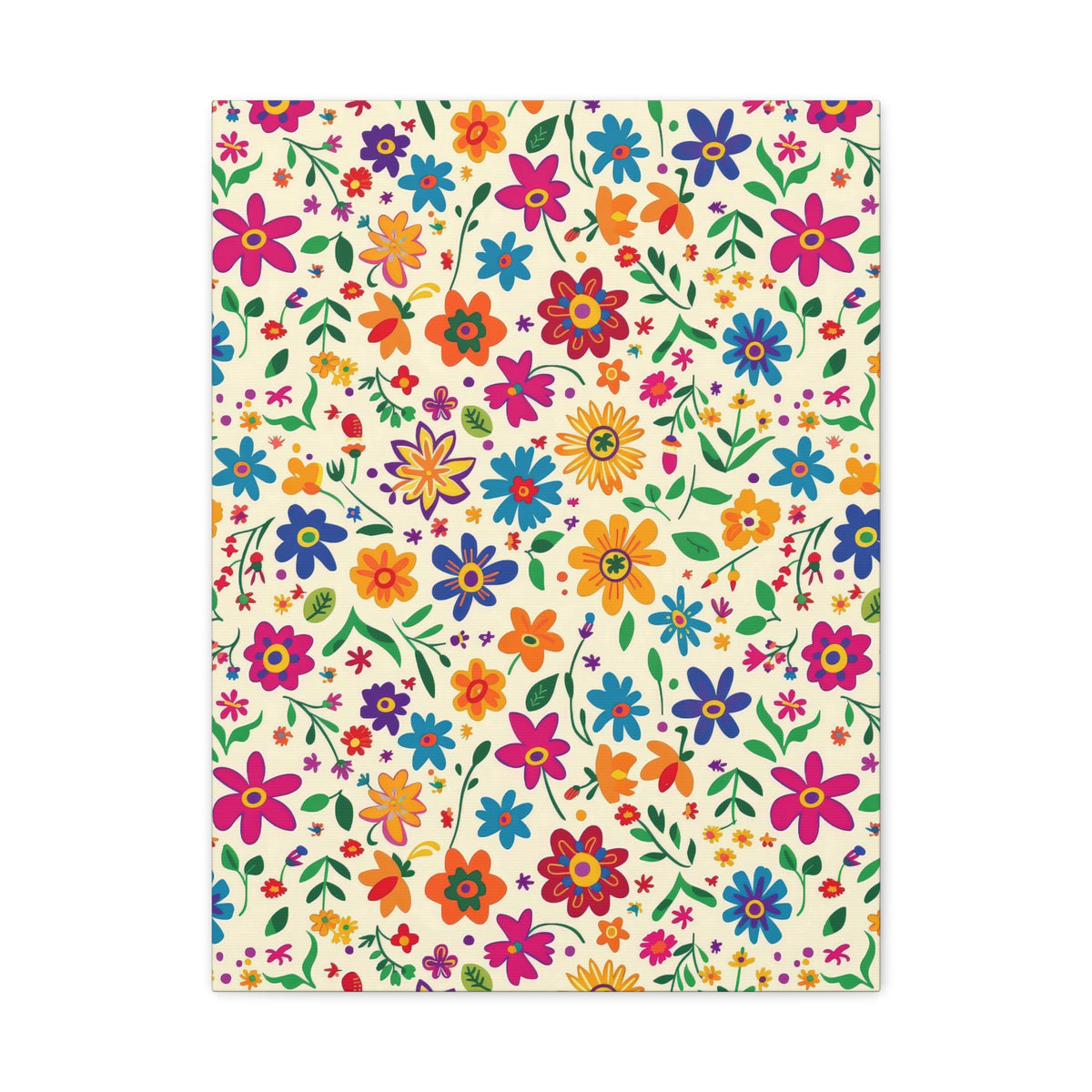 Mexican Floral Fiesta Pattern 005 - 18 in x 24 in Matte Canvas, Stretched, 1.25 in