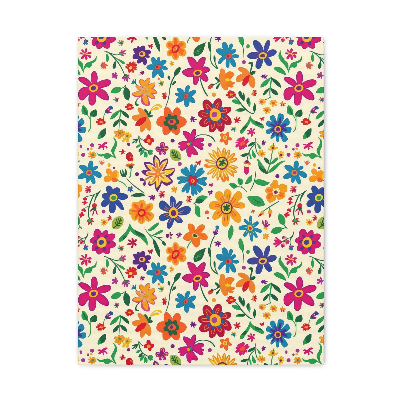 Mexican Floral Fiesta Pattern 005 - 18 in x 24 in Matte Canvas, Stretched, 1.25 in