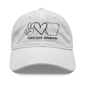 Peace_Love_Arkansas_-_White_Cotton_Hat_Front_White_Mockup.png