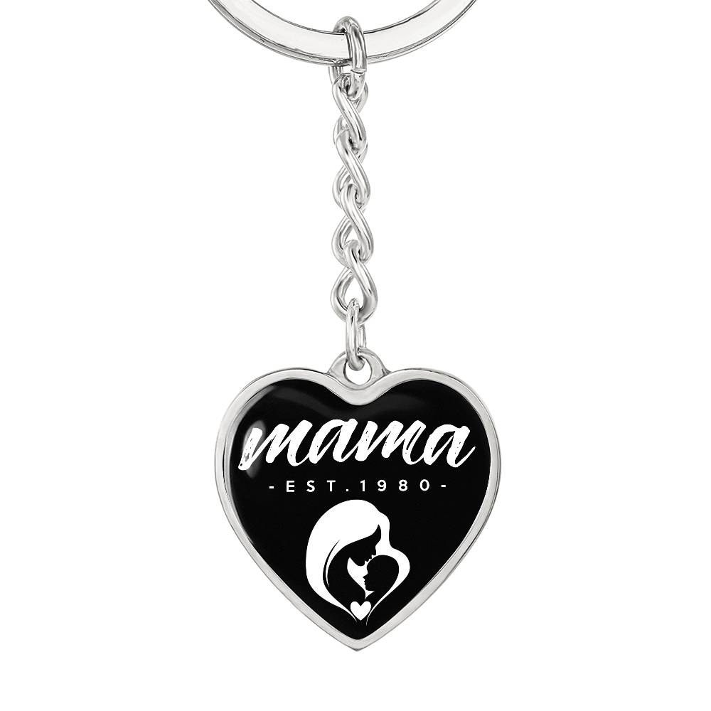 Mama, Est. 1980 v3 - Heart Pendant Luxury Keychain