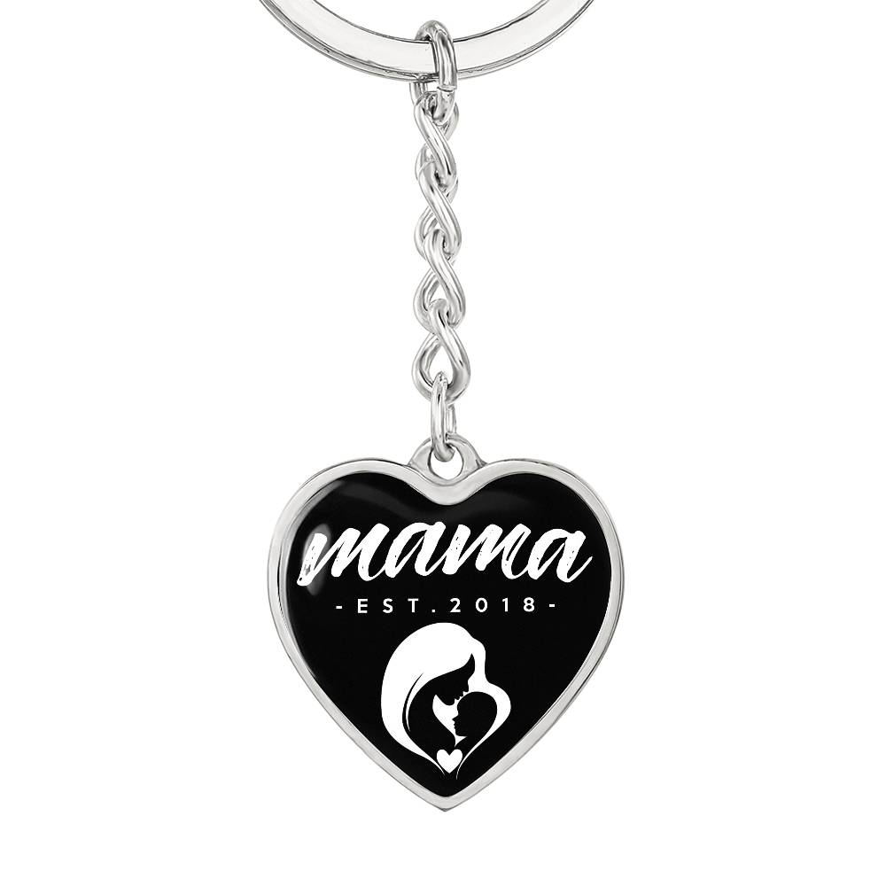 Mama, Est. 2018 v3 - Heart Pendant Luxury Keychain