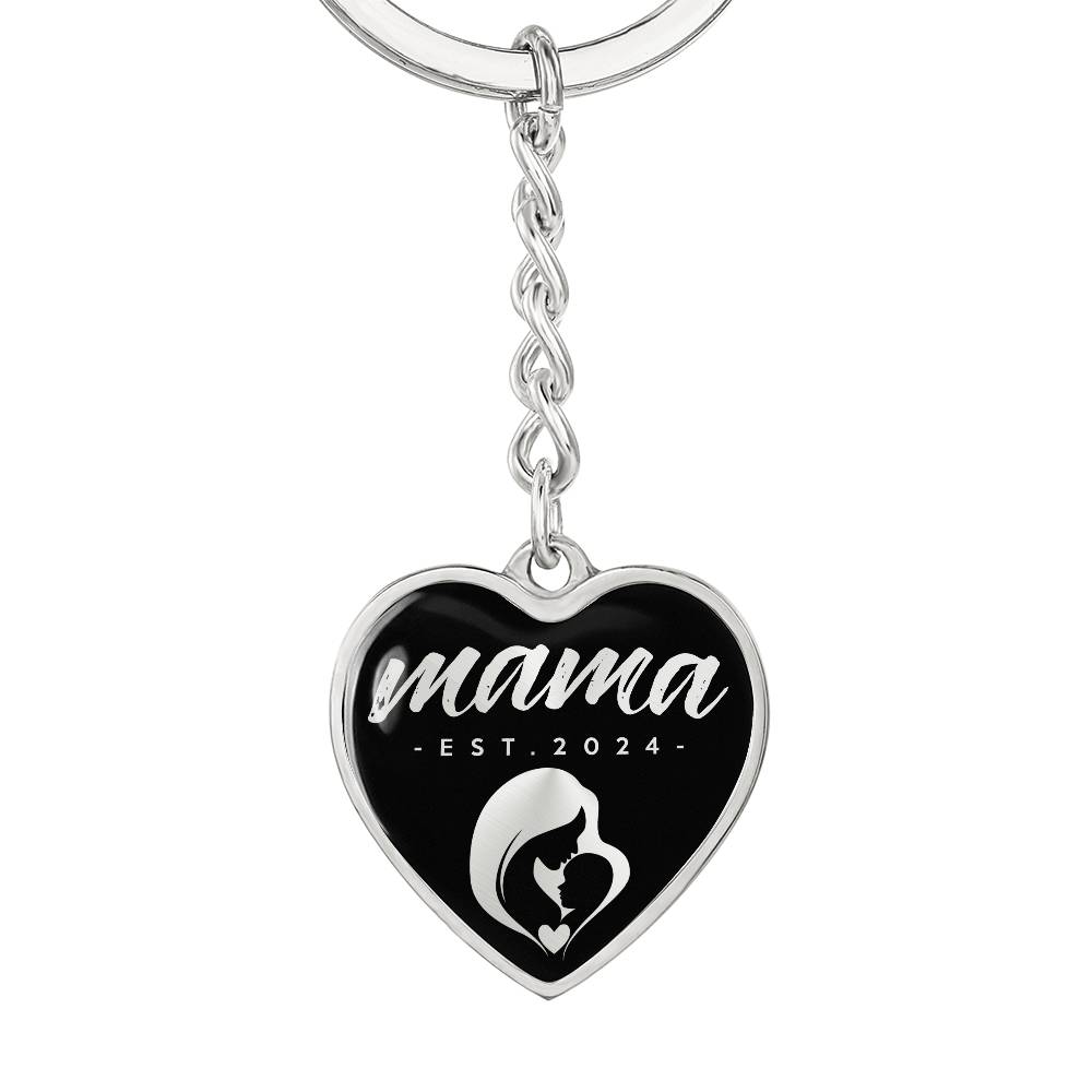 Mama, Est. 2024 v2 - Heart Pendant Luxury Keychain