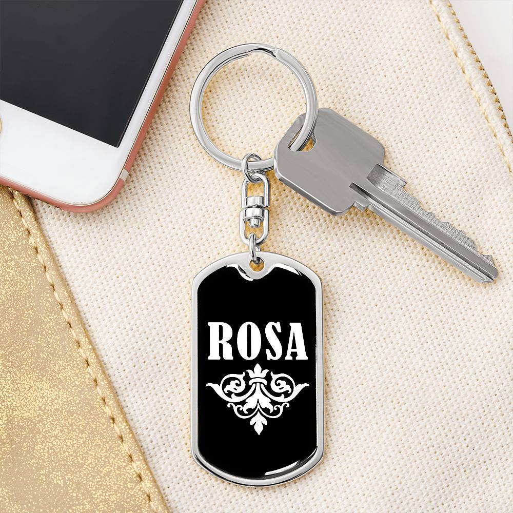 Rosa v03a - Luxury Dog Tag Keychain