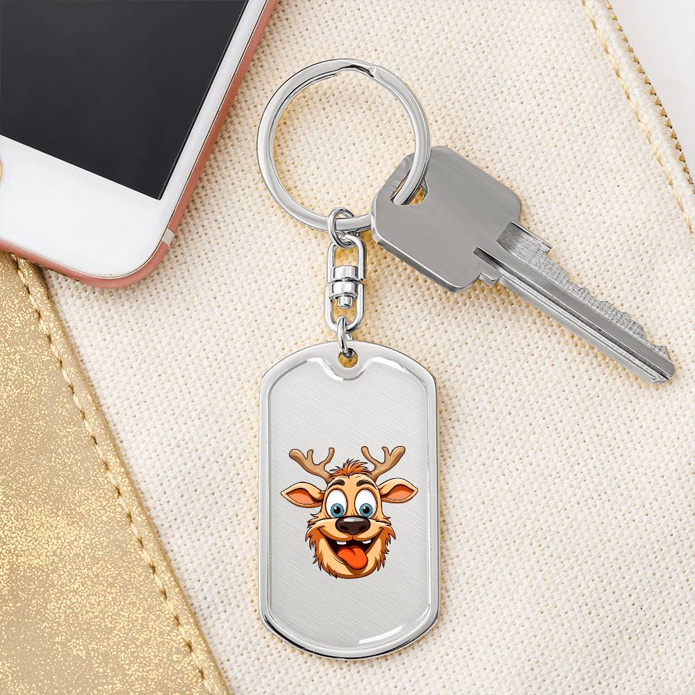 Funny Reindeer Face 07 - Luxury Dog Tag Keychain