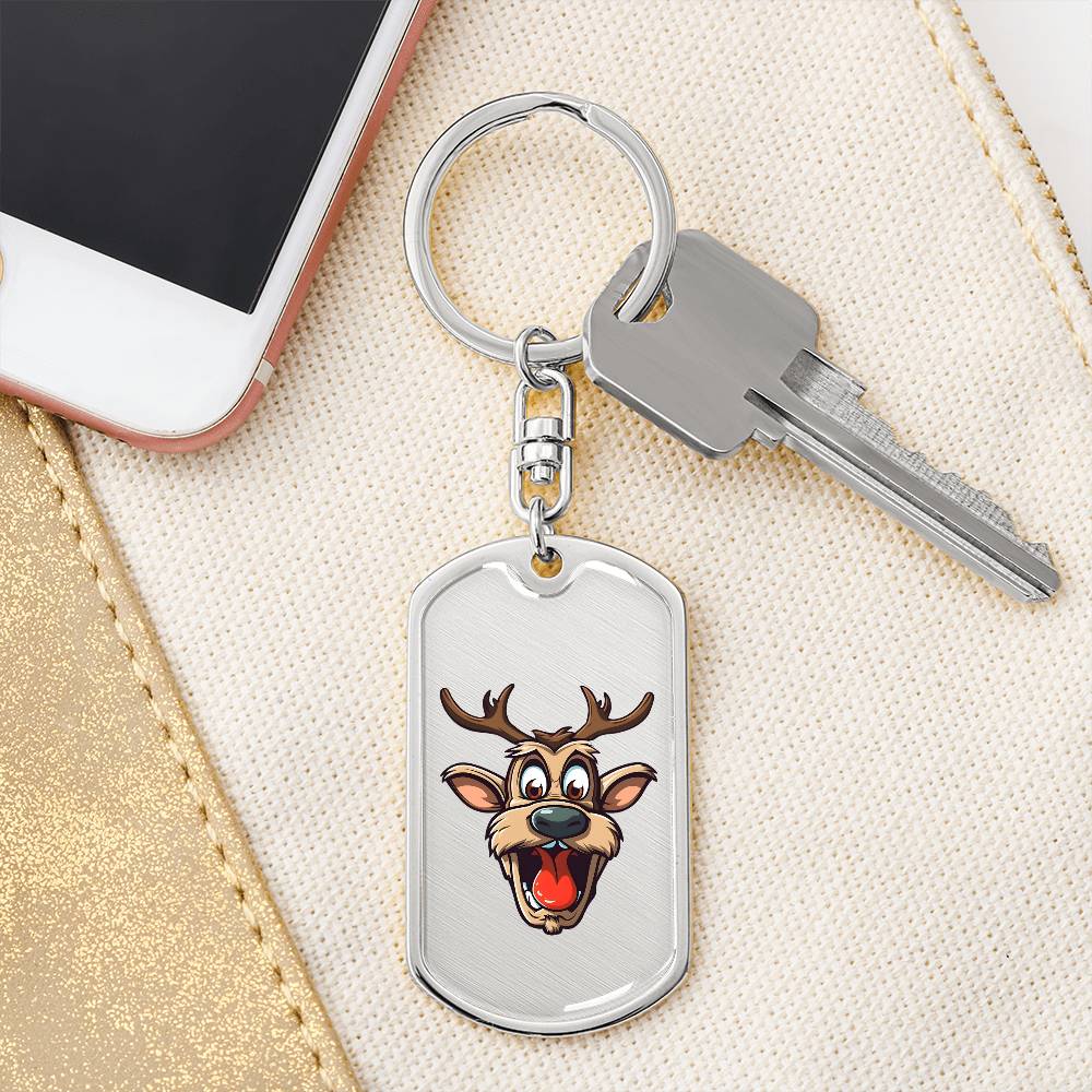 Funny Reindeer Face 15 - Luxury Dog Tag Keychain