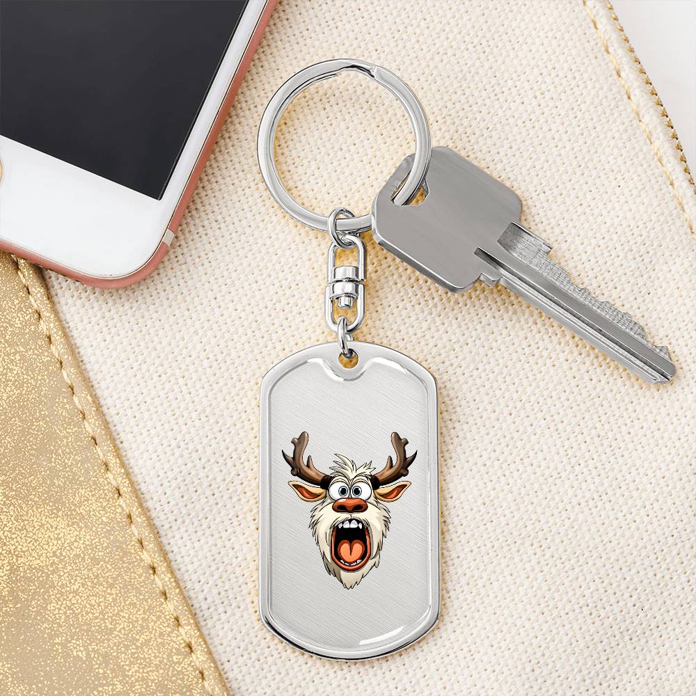 Funny Reindeer Face 17 - Luxury Dog Tag Keychain