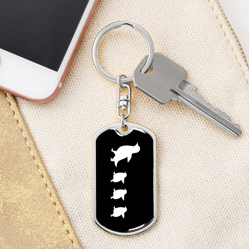 Mama Penguin With 3 Chicks v3 - Luxury Dog Tag Keychain