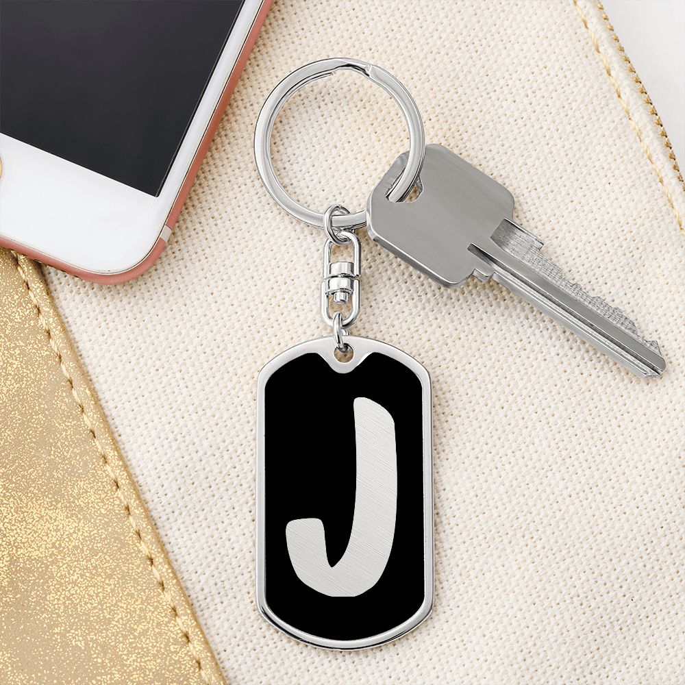 Initial J v2b - Luxury Dog Tag Keychain