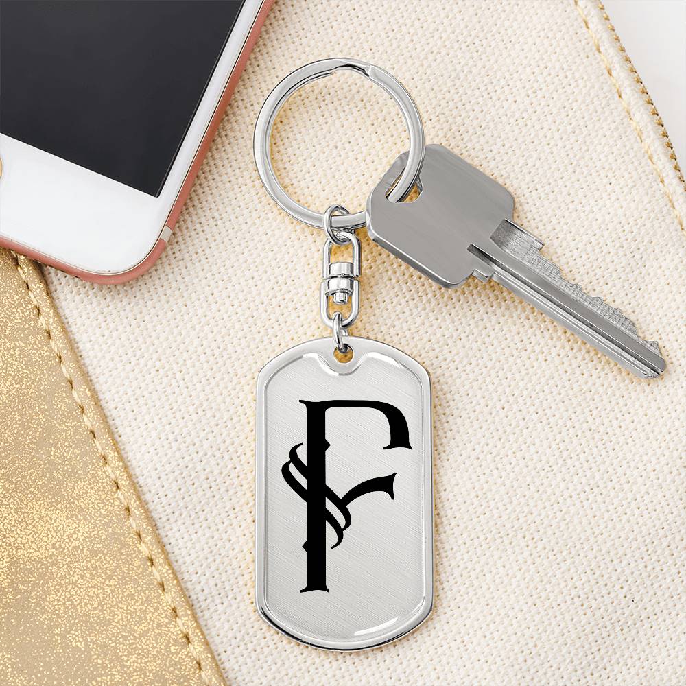 Initial F v001-11 - Luxury Dog Tag Keychain