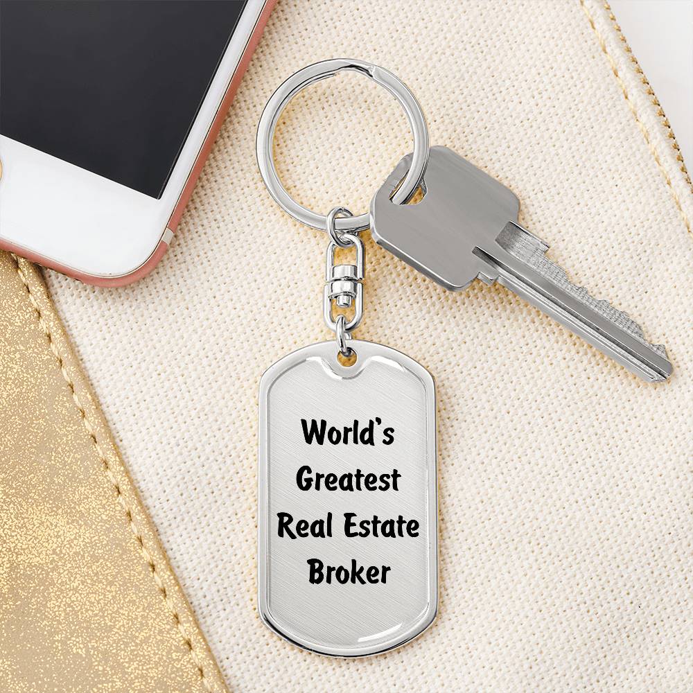 World's Greatest Real Estate Broker - Luxury Dog Tag Keychain