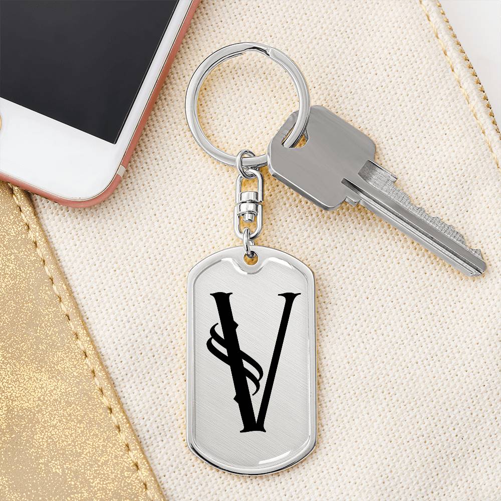 Initial V v001-11 - Luxury Dog Tag Keychain