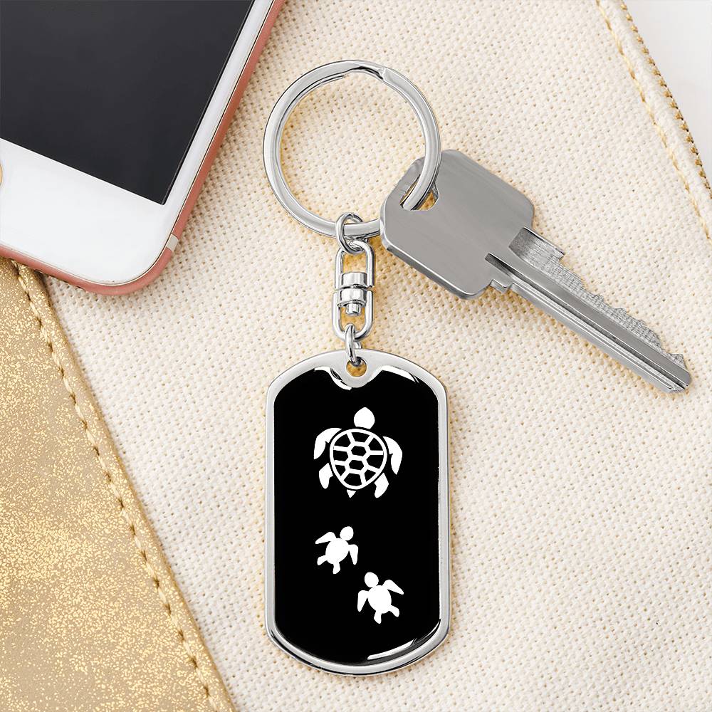 Mama Turtle With 2 Hatchlings v3 - Luxury Dog Tag Keychain
