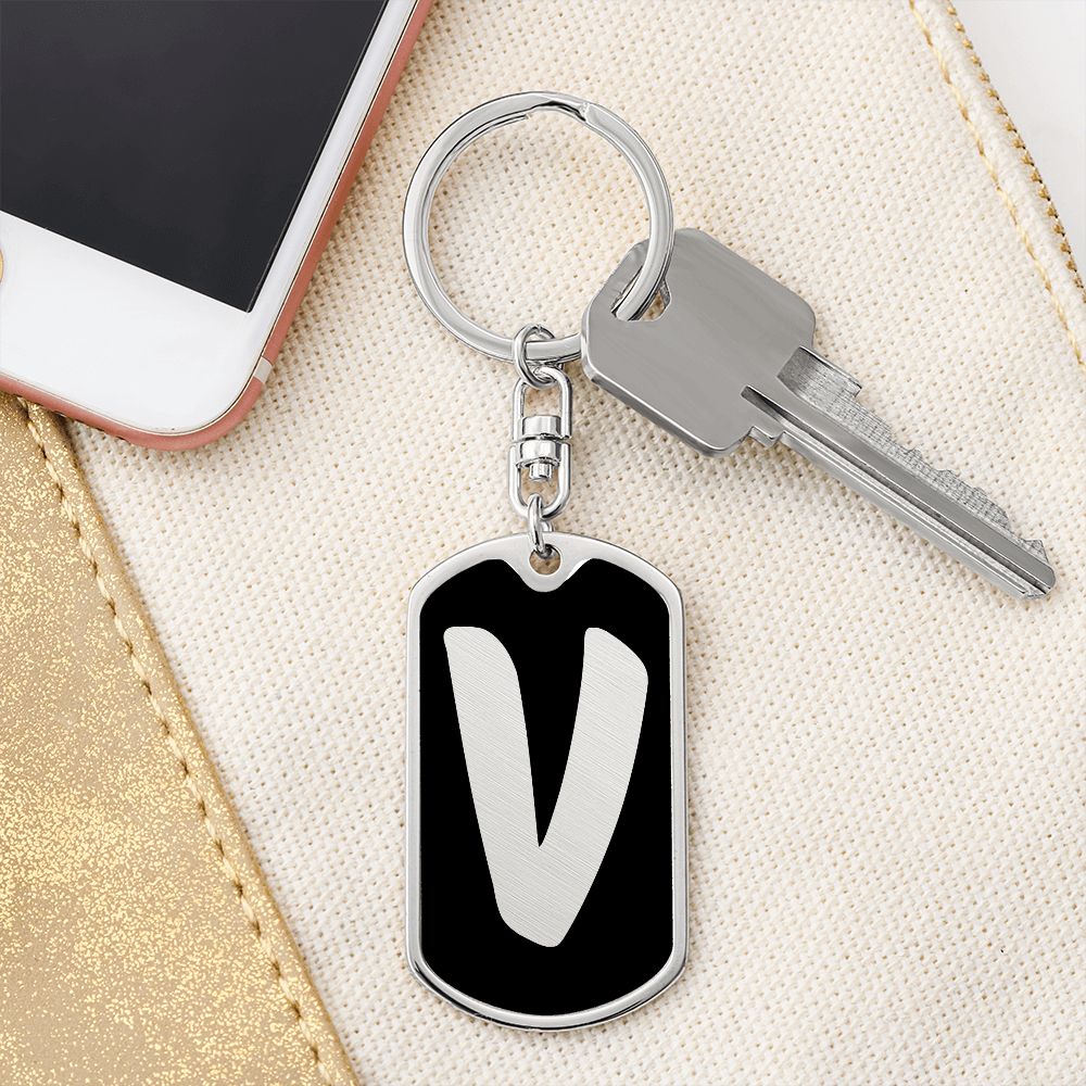 Initial V v2b - Luxury Dog Tag Keychain