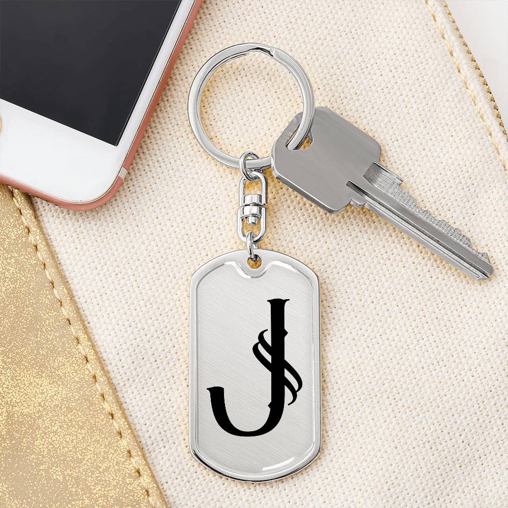 Initial J v001-11 - Luxury Dog Tag Keychain
