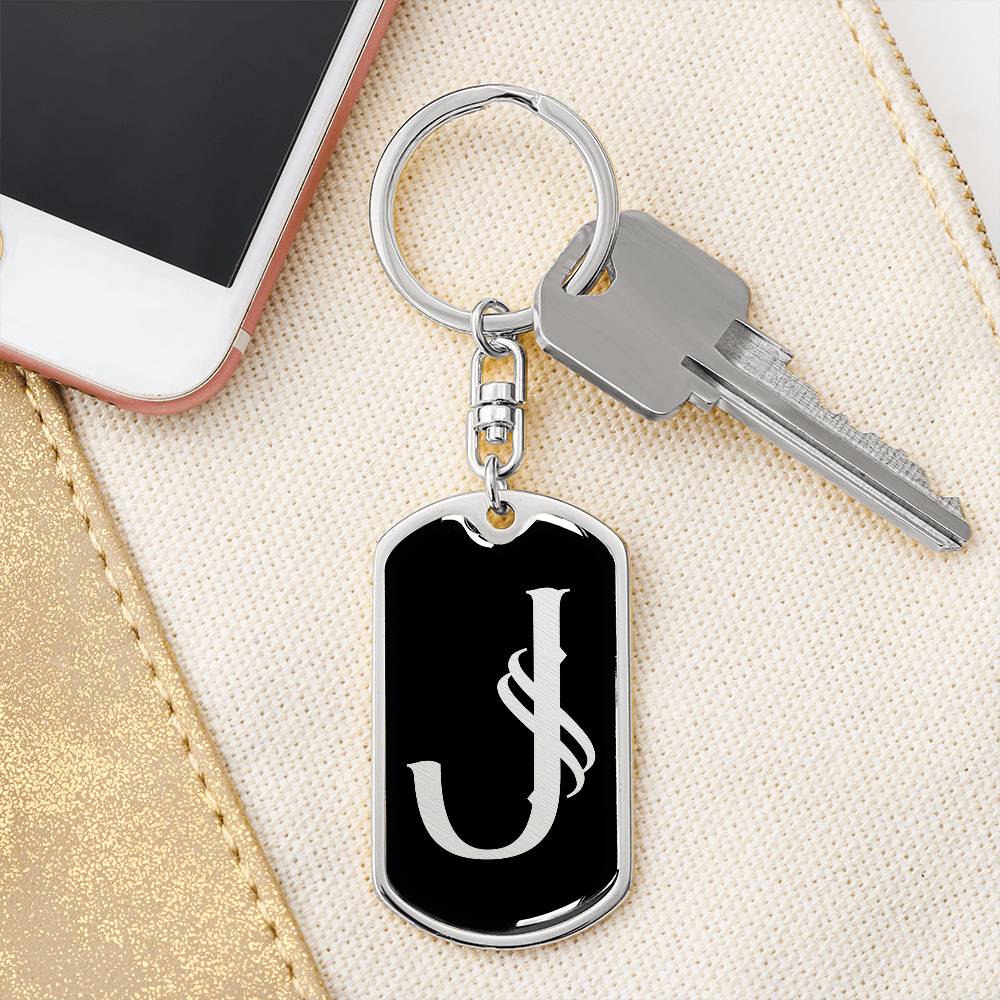 Initial J v001-12 - Luxury Dog Tag Keychain