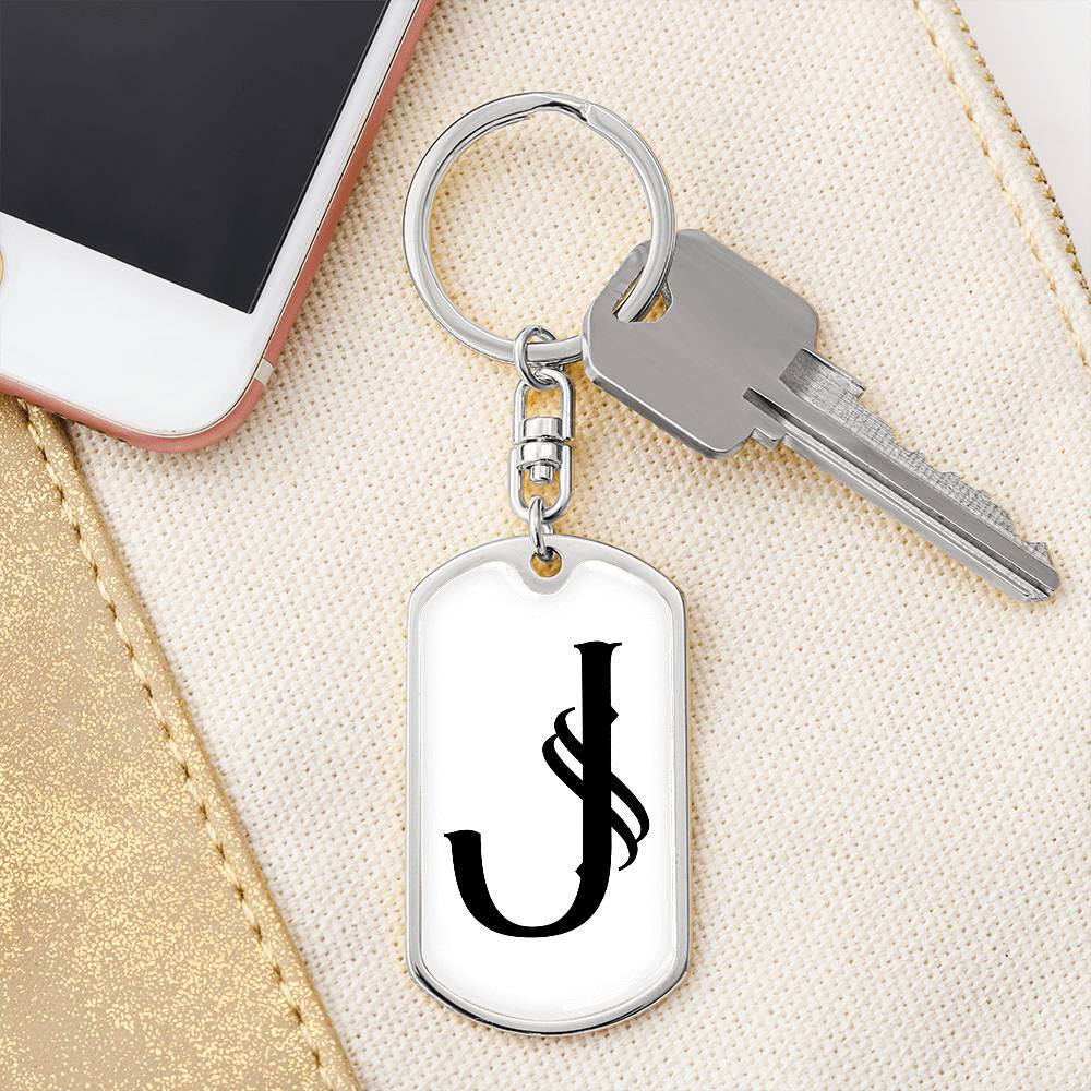 Initial J v001-14 - Luxury Dog Tag Keychain