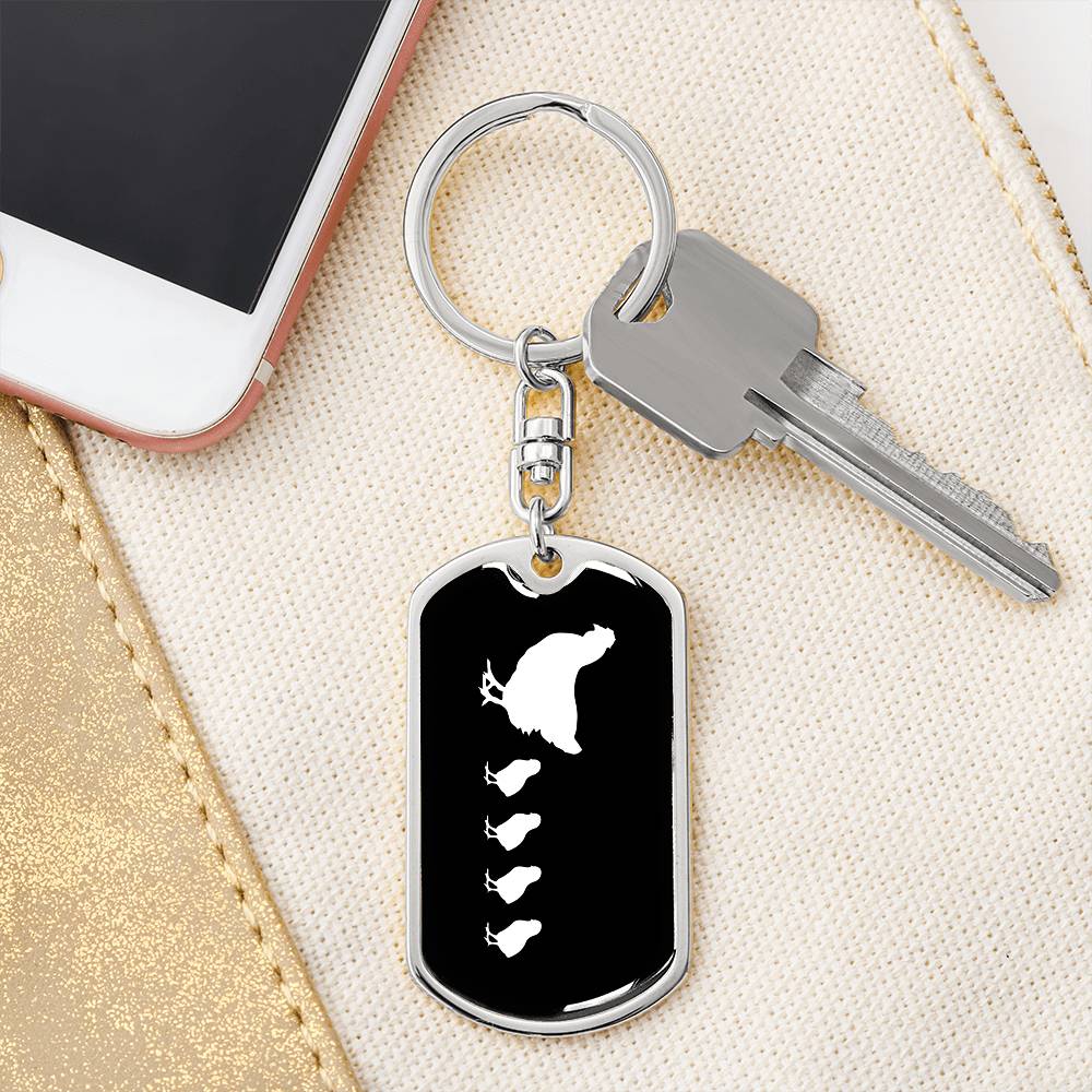 Mama Chicken With 4 Chicks v3 - Luxury Dog Tag Keychain