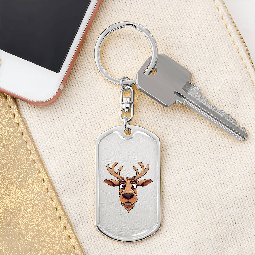 Funny Reindeer Face 13 - Luxury Dog Tag Keychain