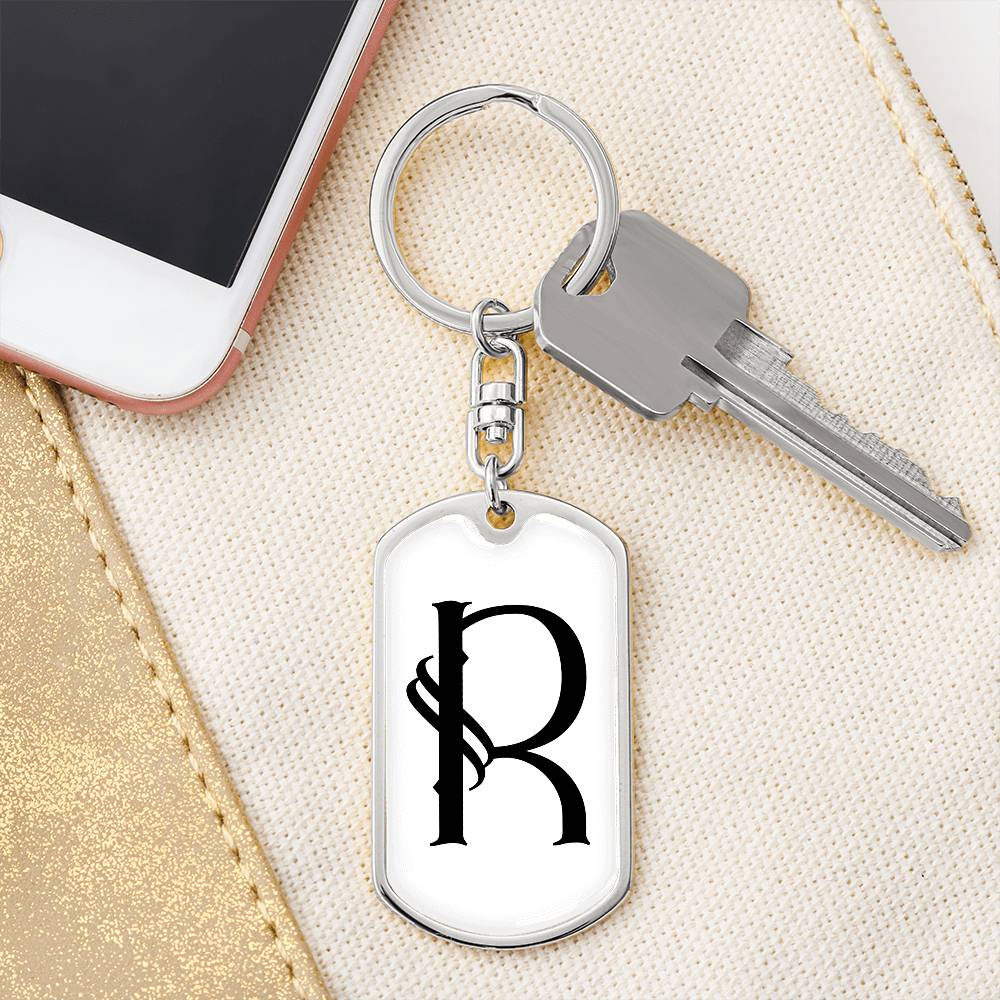 Initial R v001-14 - Luxury Dog Tag Keychain