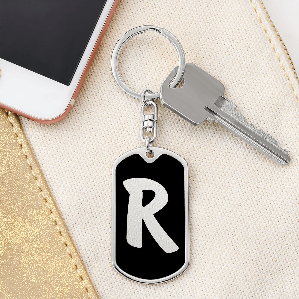 Initial R v2b - Luxury Dog Tag Keychain