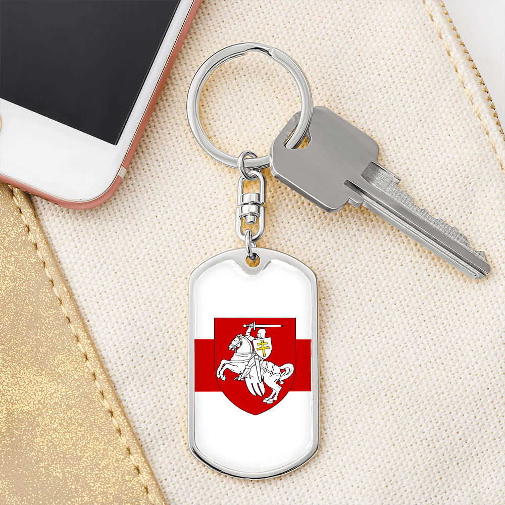 Pahonia And White-Red-White Flag (Belarus) - Luxury Dog Tag Keychain