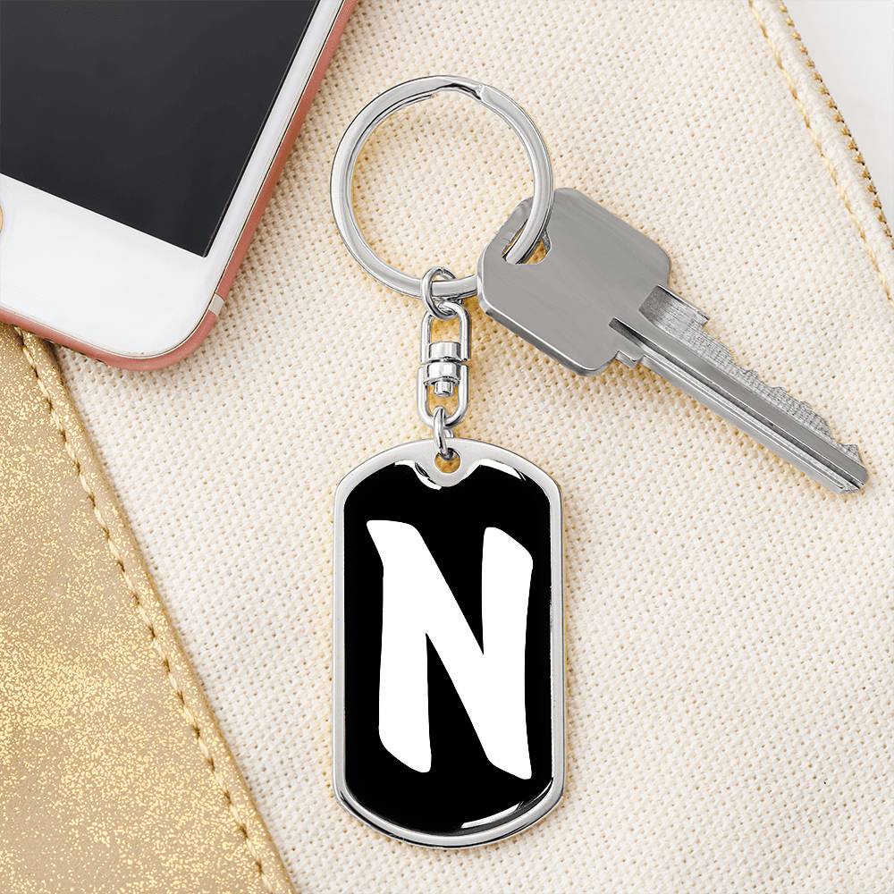 Initial N v3b - Luxury Dog Tag Keychain