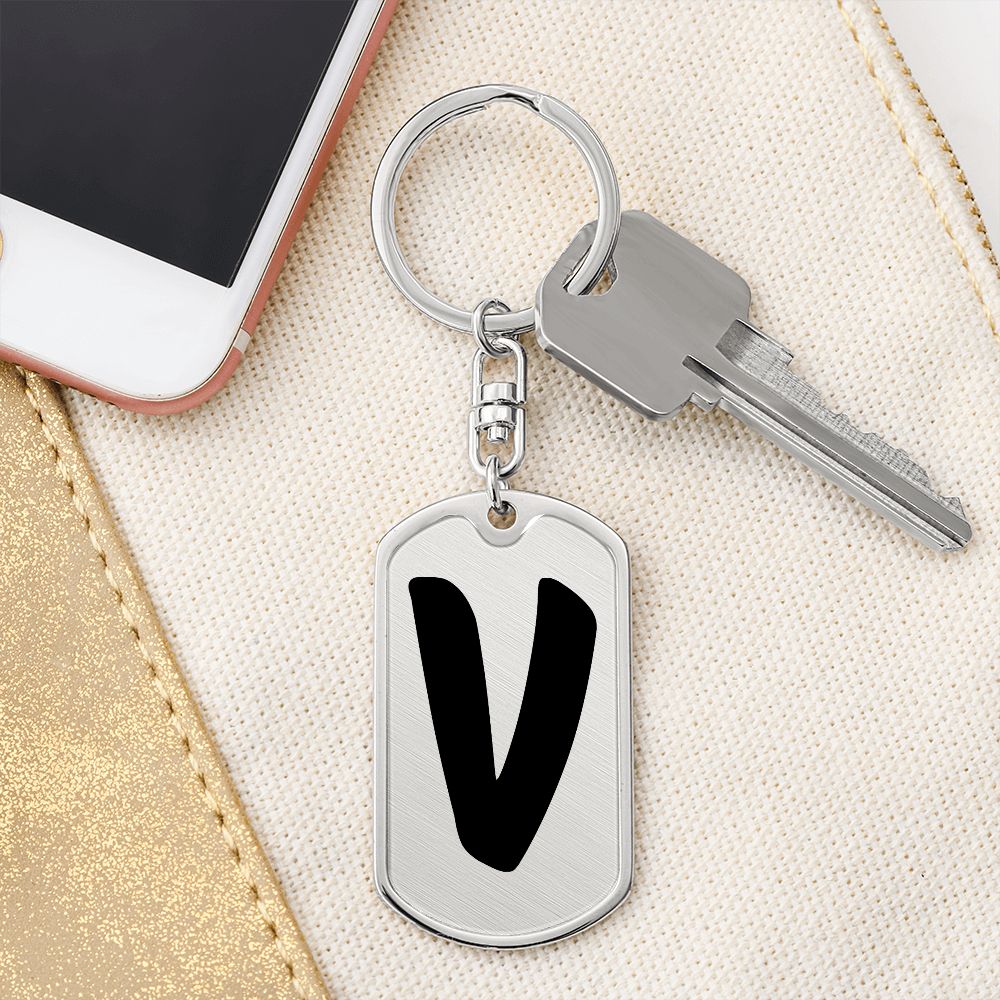 Initial V v1b - Luxury Dog Tag Keychain