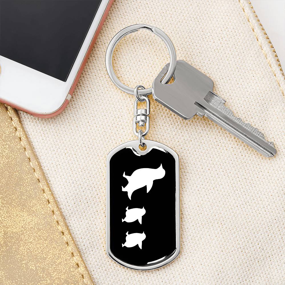Mama Penguin With 2 Chicks v3 - Luxury Dog Tag Keychain