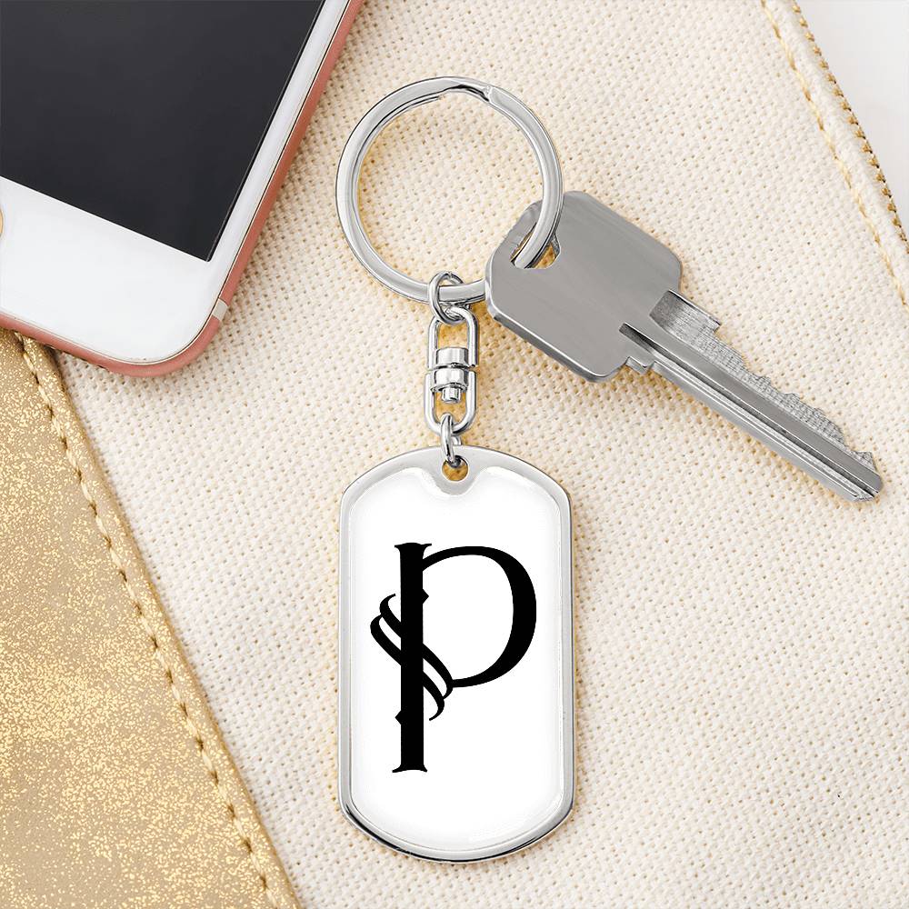 Initial P v001-14 - Luxury Dog Tag Keychain