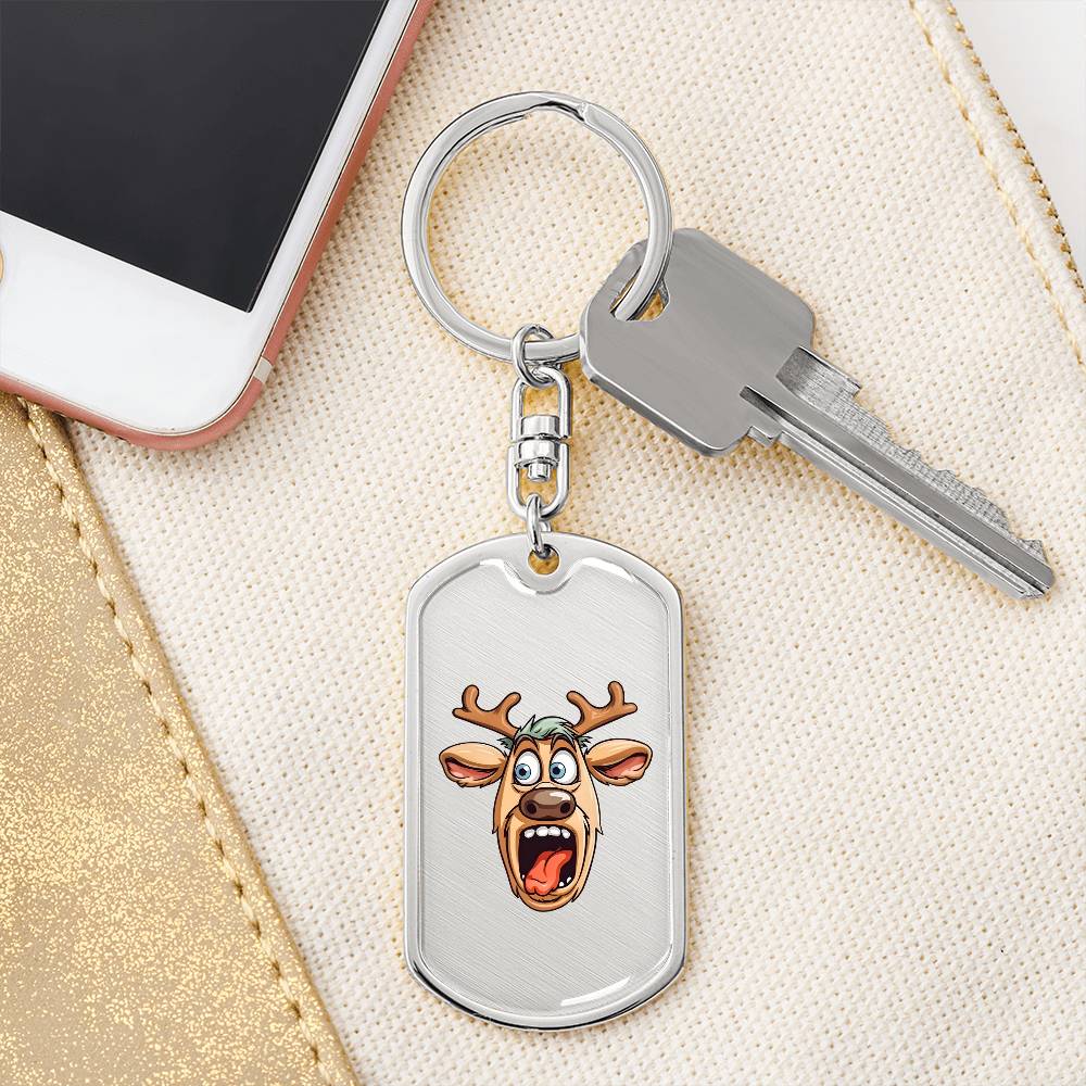 Funny Reindeer Face 11 - Luxury Dog Tag Keychain