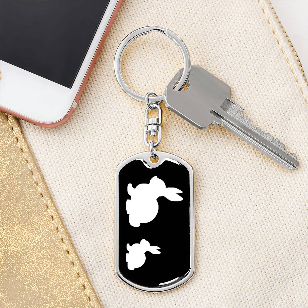 Mama Rabbit With 1 Kitten v3 - Luxury Dog Tag Keychain