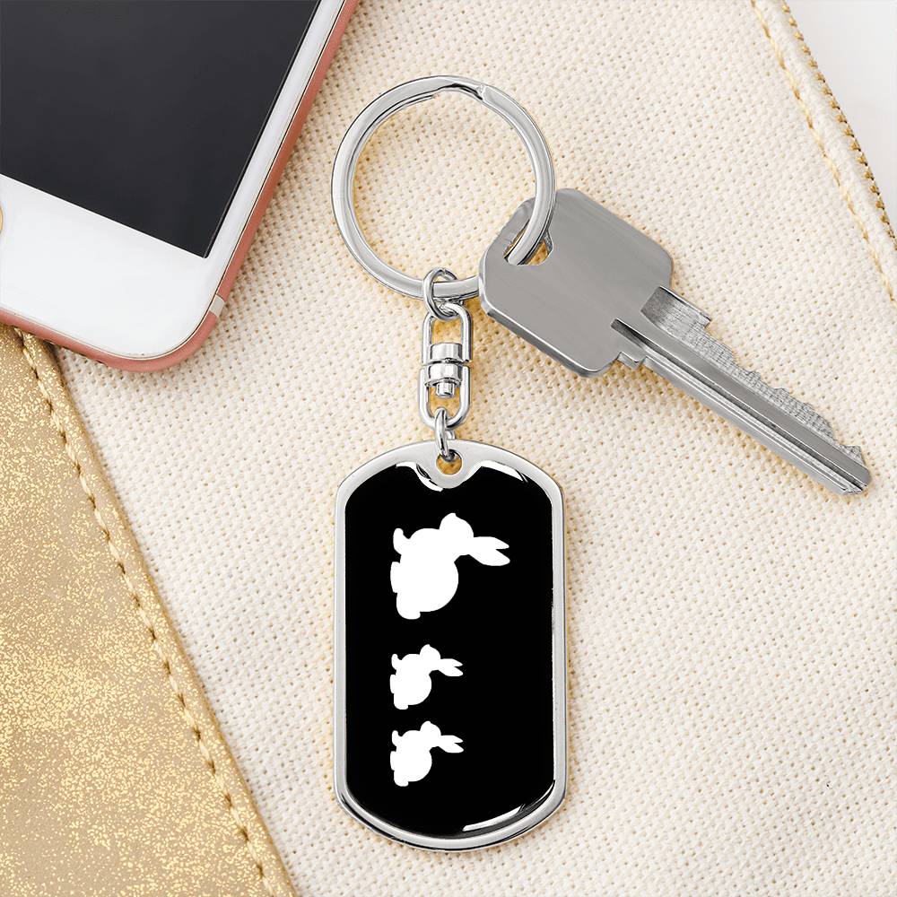 Mama Rabbit With 2 Kittens v3 - Luxury Dog Tag Keychain