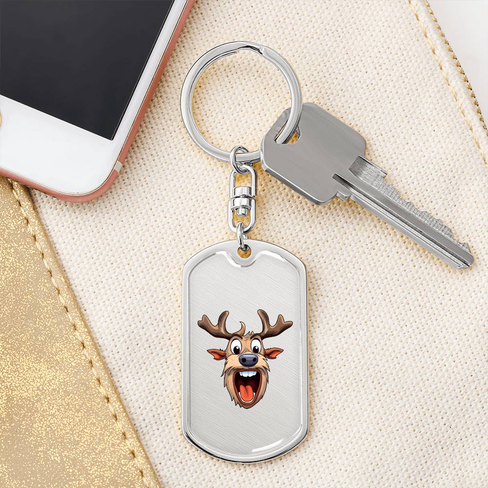 Funny Reindeer Face 06 - Luxury Dog Tag Keychain