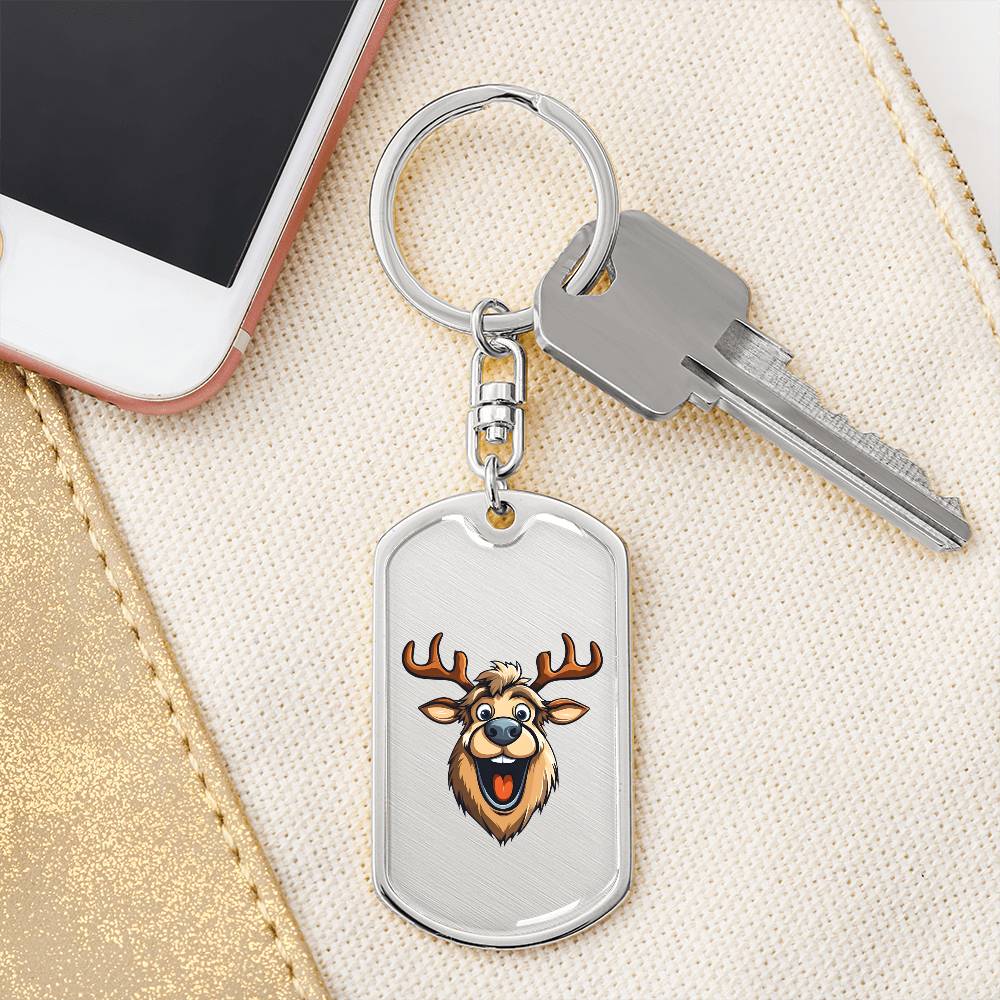 Funny Reindeer Face 01 - Luxury Dog Tag Keychain